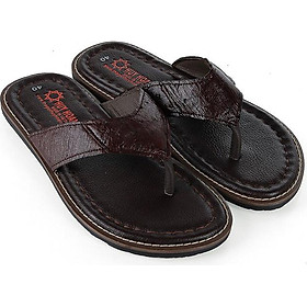 Dép nam da đà điểu Huy Hoàng màu nâu đất HT7414