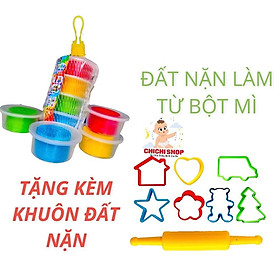 (Tặng Kèm 8 Khuôn Tạo Hình) - Combo 4 Hộp Đất Nặn Bằng Bột Mì An Toàn Cho Bé Có Hộp Đựng Tiện Lợi Cho Bé Vui Chơi Tạo Hình