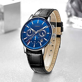 LIGE Men's Watches Fashion Luxury Military Sport Analog Quartz Chronograph Watch for Men Classic Casual Waterproof Watch Brown White Leather Gents Dress Wristwatch