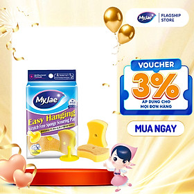 Miếng Bọt Biển Rửa Chén MyJae 2 Mặt, Mút Xốp Rửa Bát Đa Năng Kèm Miếng Nhựa Hít Kê 11.3cm x 7.8cm x 3cm (2 Miếng/Gói)