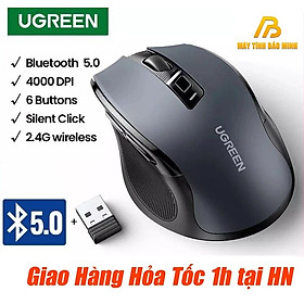 Chuột Bluetooth 5.0 và Wireless 2.4Ghz Ugreen 90855 ( Silent) - Hàng Chính Hãng