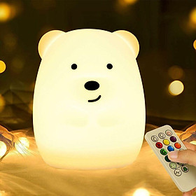 Đèn LED Night Night Light cho trẻ em - Ánh sáng silicone động vật dễ thương có thể sạc lại với cảm biến cảm ứng và điều khiển từ xa - Món quà ban đầu màu ngọt ngào màu sáng di động (gấu)