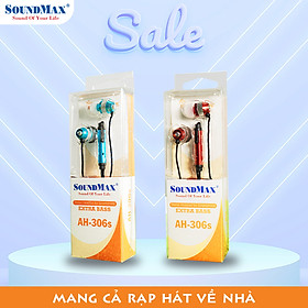 SoundMax Tai Nghe Nhét Tai AH-306s | Inear Headphone SoundMax AH306S | Tăng Cường Bass, Thiết Kế In-Ear, 2 Củ Tai Nhỏ, Đệm Mút Silicon, Jack Cắm 3.5mm, Dây Cáp Bọc Dù Chắc Chắn, Bảo Hành 12 Tháng - Hàng Chính Hãng