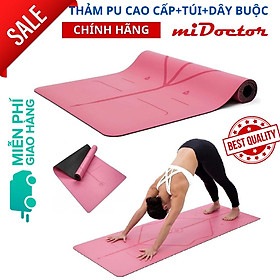 Thảm Tập Yoga Da PU Định Tuyến - Màu HỒNG Chính Hãng miDoctor Tặng Kèm Túi Đựng Thảm và Dây Buộc Cao Cấp