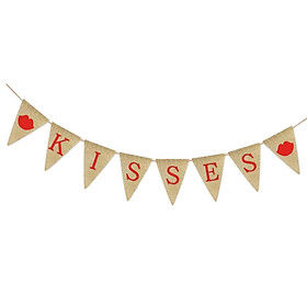 Kisses with Lip Burlap Pennant Bunting Banner Wedding Party Decor