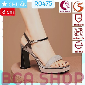 Giày cao gót nữ 8p RO475 ROSATA tại BCASHOP hở mũi, gót trụ, quai ngang có hạt lấp lánh sành điệu và sang chảnh- nâu bạc