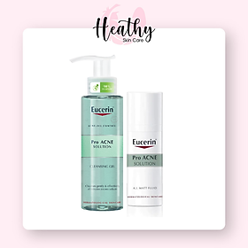 Bộ Gel Rửa Mặt Cho Da Dầu Mụn Eucerin ProAcne Solution Cleansing Gel Và Kem Giúp Kiểm Soát Dầu Giảm Mụn Eucerin ProAcne Solution Mattifying Fluid