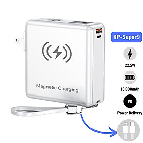 Mua Củ Sạc Kiêm Sạc Dự Phòng KP-Super9 15000mAh 22.5W 6 in 1 kèm chân cắm  2 cáp C/L - Sạc dự phòng kiêm củ sạc