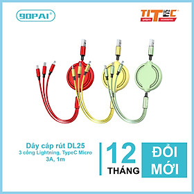 Mua Dây cáp rút 3 in 1 hiệu 90PAI DL25 DL27 nhiều màu  dây dài 1200mm điện áp 3.0A dây dẹp chắc chắn không rối - hàng chính hãng