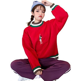Hoody Women Winter New Embroidered O-Neck Lantern Sleeve Cartoon Pattern Pullover Plus Size Fashion Sweet Women's Sweatshirt.w