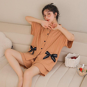 Bộ Ngủ Cộc Tay Quần Sooc Cotton- Đồ Ngủ Cổ V Cài Khuy Mềm Mại Hàng Loại Đẹp