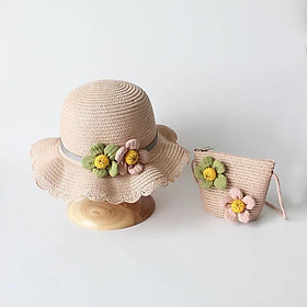 Set 2 Món Nón Rơm + Túi cói + Túi cói Dễ Thương Cho Bé Gái KIDS GENZ