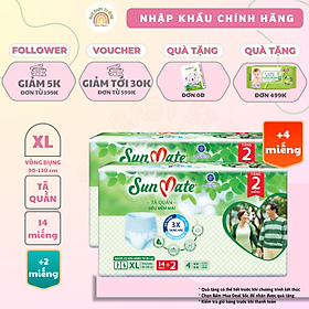 Combo 2 - Tã quần người lớn SunMate siêu mềm mại mới size M18/L16/XL14 + 2 miếng