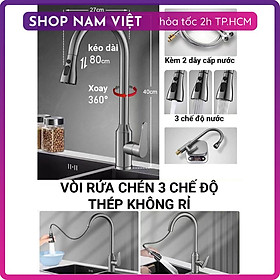 Mua Vòi Rửa Chén Nóng Lạnh INOX 3 Chế Độ Nước Với Dây Rút