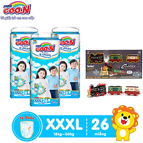 Combo 3 Bịch Tã Quần Goo.N Premium Cao Cấp Gói Cực Đại Size XXXL26 (26 Miếng) + Tặng Bộ Đồ Chơi Mô Hình Đường Tàu Dùng Pin
