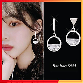 Bông tai Bạc S925 bất đối xứng nửa đá Hàn Quốc Phong cách cực xinh