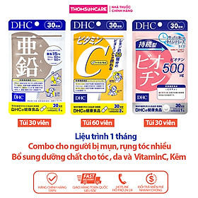 Combo viên uống tóc chắc khỏe, da mụn không đều màu DHC - Giúp tóc chắc khỏe da sáng mịn và bổ sung Vitamin , kẽm Liệu trình 1 tháng Thomsoncare