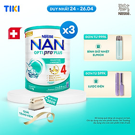 Bộ 3 lon Sữa bột NAN OPTIPRO PLUS 4 Nestle Bé 2-6 tuổi 1500g/lon Giúp tiêu hóa tốt - Tặng Bàn ủi khô & hơi nước cầm tay Gaabo