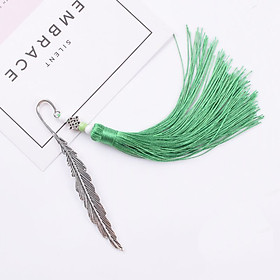 Bookmark Lông vũ kim loại gắn tua rua - Xanh lá cây