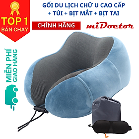 Gối Chữ U Kèm Bịt Mắt, Bịt Tai – Gối Ngủ Du Lịch, Tựa Đầu Chống Mỏi Chất Liệu Memory Foam Chính Hãng miDoctor – mi1711