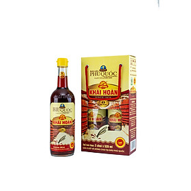 Hộp 2 chai thủy tinh nước mắm Phú Quốc Khải Hoàn 43 độ đạm (520ml x 2)