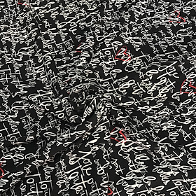 Vải cát Hàn mềm mịn co giãn 2 chiều họa tiết chữ trắng nền đen