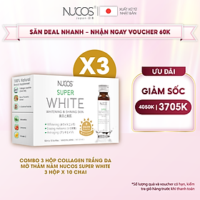 Combo 3 Hộp Collagen uống hỗ trợ trắng da mờ thâm nám Nucos Super White​ 10 chai x 50ml