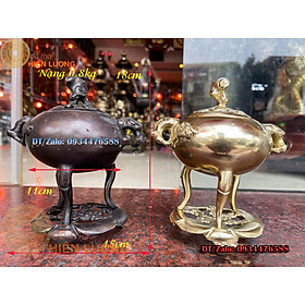Lư Xông Trầm Mộc Đế Hoa Mai Màu Nâu Và Vàng Kích Thước15x11x18cm, Nặng 0,8Kg Bằng Đồng Thau Nguyên Chất