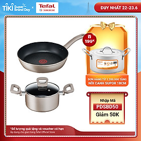 Combo Chảo chiên Tefal Sensation H9100614 28 cm & Nồi chống dính Tefal Sensation H9104614 24cm - Cảnh báo nhiệt - Dùng cho mọi loại bếp - Hàng chính hãng