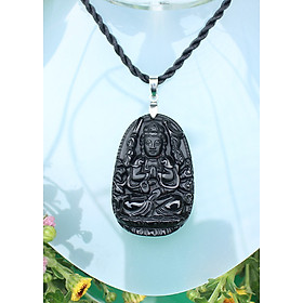 Dây chuyền Phật Thiên Thủ Thiên Nhãn_ Phật hộ mệnh cho tuổi Tý_Mặt Phật đá phong thủy_ Phật bản mệnh, Mặt Phật Đá Núi Lửa Obsidian (3,3 x 5 cm)