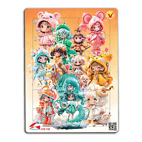 Xếp hình A4 -30 mảnh ghép Tia Sáng: 030-170 12 Con giáp - Baby Girl tặng tranh tô màu