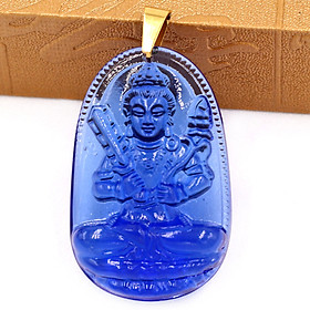 Mặt Phật Hư Không Tạng Bồ Tát pha lê xanh dương 5cm - phật bản mệnh tuổi Sửu, Dần - Móc inox