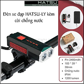Đèn xe đạp HATSU-LY kèm còi chống nước, sạc USB, dung lượng pin 2400MAH - âm vang 120 DP - cảnh báo an toàn