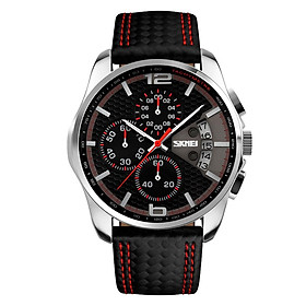 Mens Analog Watches Black Leather  Chronograph Wrist Watch