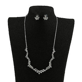 Wedding Bridal Crystal Rhinestone Leaf Pendant Necklace Earring Jewelry Set