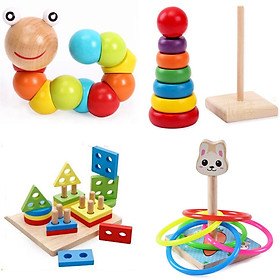 Combo 4 Món Đồ Chơi Gỗ Cho Bé 0 Đến 2 Tuổi Phát Triển Toàn Diện Các Kỹ Năng