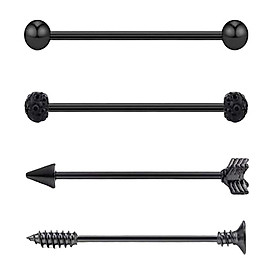 2-7pack 4 Pieces Stainless Steel Industrial Barbell Earrings Black