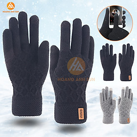 Găng tay len giữ ấm nam đi xe máy mùa đông lót lông mềm, cảm ứng, mềm mại co giãn ôm tay size 45-75kg