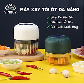 Máy Xay Tỏi Ớt Bằng Pin Sạc VinBuy Tiện Lợi, Xay Đồ Đa Năng Xay Đồ Ăn Dặm Cho Bé Với 3 Lưỡi Dao Thép Không Gỉ, Dung Tích 100ml, 250ml – Hàng Chính Hãng - Màu Trắng 100ml