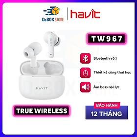 Tai Nghe Bluetooth True Wireless Havit TW967 BT 5.1, Thiết Kế Công Thái Học, Driver 10mm, Nghe Nhạc Đến 5H - Hàng Chính Hãng