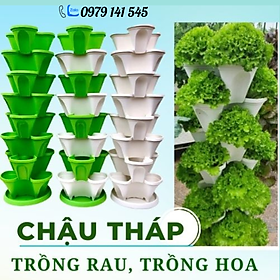 Chậu tháp 3 cánh, Chậu Tháp Trồng Rau Hữu Cơ  Trồng Hoa Dâu Tây - Tiết Kiệm diện tích, tiện lợi, dễ dàng sử dụng (tùy chọn số tầng, màu xanh, trắng,mix màu...)