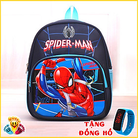 Ba lô Mẫu Giáo Cho Bé Trai Từ 2 Đến 5 Tuổi In Hình Siêu Nhân Người Nhện (Tặng 1 đồng hồ màu ngẫu nhiên) TE48
