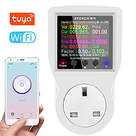 Tuya Wifi Intelligent Power Socket Electricity Power Monitor Multi-energy Monitoring Meter 2.4 inch Color Screen Mobilephone APP Remote Controlling Device