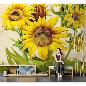 Mua (HCM) Tranh dán tường 3d hoa hướng dương tranh có sẵn keo dễ dán (có in theo kích thước yêu cầu)