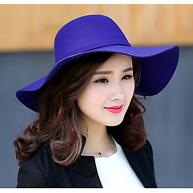 Nón vành rộng mũ rộng vành đi biển chống nắng nữ fedora màu xanh nỉ thời trang Hàn Quốc dona22030803
