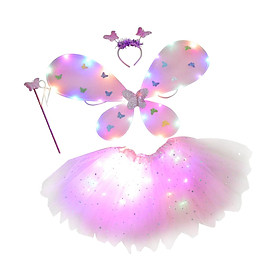 4Pcs Girls Fairy Costume Set Luminous Tutu Skirt Glow Butterfly Wing