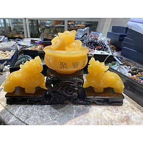 Mua Bộ combo Tỳ Hưu dài 10 cm và bát tụ bảo đường kính 10 cm phong thủy đá ngọc hoàng long