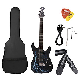 Bộ Guitar Điện Có Thân Bằng Gỗ Trầm + Phím Bằng Gỗ Tử Đàn Kèm Túi, Miếng Gảy Và Dây Đeo - Đen