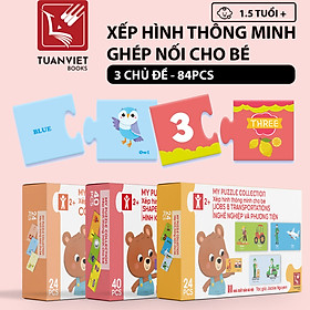 Bộ xếp hình Ghép Nối Thông Minh Cho Bé 1,5 tuổi + | 3 Chủ đề: Màu sắc, Số đếm- Hình Khối, Nghề nghiệp (Song ngữ Việt - Anh)