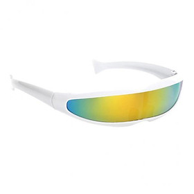 2X Futuristic Narrow Lens Visor Eyewear Sunglasses White Frame Yellow Mirrored